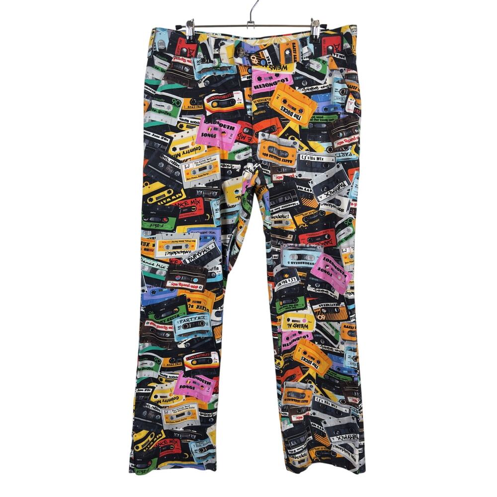 Loudmouth Pants Mens 32x30 Multicolor Cassette Tapes Golf Retro Print Stretch